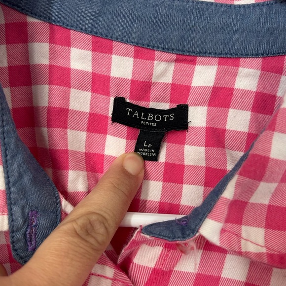 Talbots Petite Pink and White Gingham Button Down Top Size Large - Picture 4 of 7